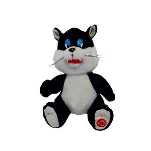 Zangeen Black White Cat Plush Meow Sound Shake Stuffed Animal 11” vintage